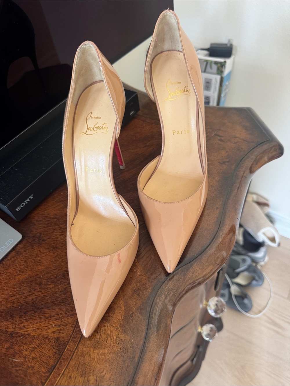 Christian Louboutin Nude Patent Pointed-Toe Pumps